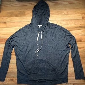 Bluish grey, speckled, thin, hooded sweater